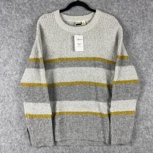 Roxy Sweater Womens Large Gray‎ Striped Wool Blend Knit Pullover Casual NEW